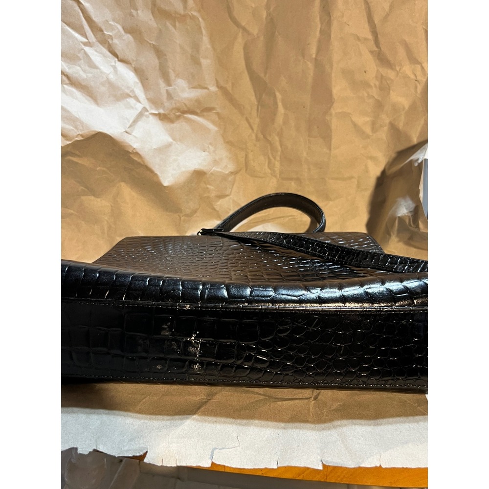 Reem Medium Top Handle Bag Black Croc Embossed Leather Vintage Gold Hardware USA - Picture 4 of 8